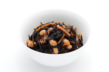Japanese cuisine, Simmered hijiki on white background
