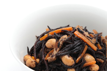 Japanese cuisine, Simmered hijiki on white background