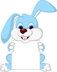 cute rabbit cartoon holding blank sign