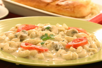 Macaroni, Mushroom & Baby Corn in White Sauce