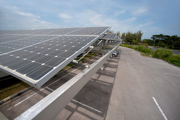 Solar cell on roof at car park.
