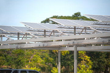 Solar cell on roof at car park.