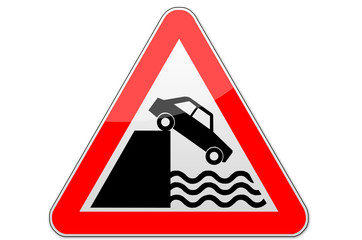 Warnschild, Rot, Achtung, Ufer