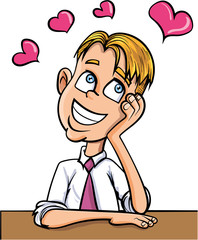 Cartoon office worker dreaming of love