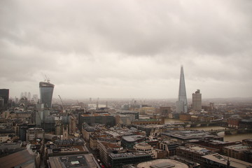 Dark sky and rain over wet London panorama view