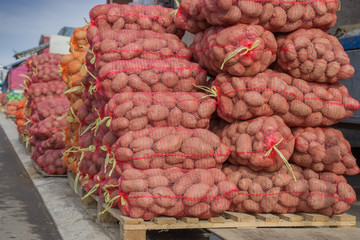 Rows and rows of potatoes in the bags