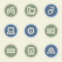 Computer web icon set, vintage buttons