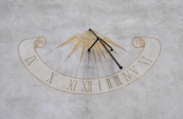 Fototapeta na wymiar Sundial on the Town tower, city Roznava, Slovakia
