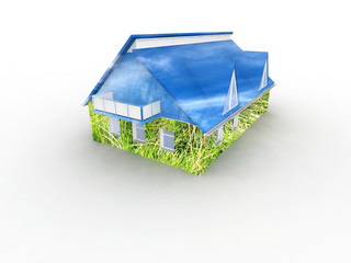 House with grass and sky. Concept - eco house.