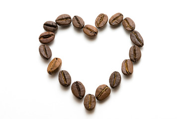 Coffee beans in the shape of a heart
