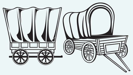Vintage wagon to transport isolated on blue background