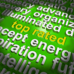 Naklejka premium Top Rated Word Cloud Shows Best Ranked Special Product