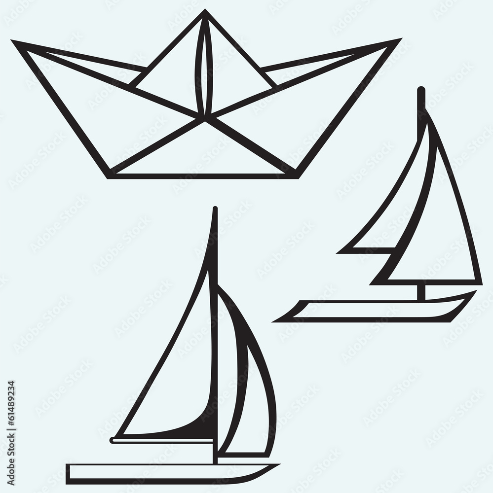 Wall mural Origami paper ship and sailboat sailing - Wall murals