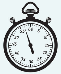 Stopwatch icon isolated on blue batskground