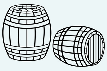 Wooden barrel isolated on blue background
