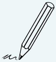 Pencil icon. Image isolated on blue background