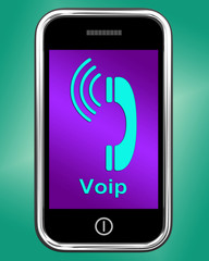 Voip On Phone Shows Voice Over Internet Protocol Or Ip Telephony