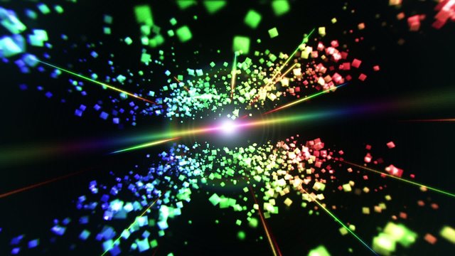 Rainbow cubes and laser lights traveling through space
