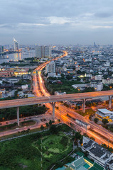 Aerial view of Bangkok, Rama 3 area at dusk