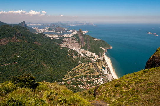 Rio de Janeiro Aerial View with Ocean, Mountains, Urban Areas