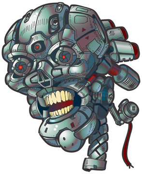 robotic skull head with red eyes clip art preview
