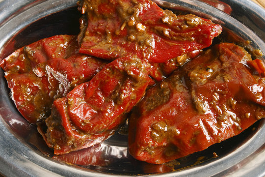 Stuffed Red Chilli Pickle is from North India's Uttar Pradesh