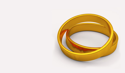 Gold wedding ring on white background