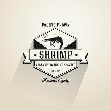 Vintage Shrimp badge in flat design style