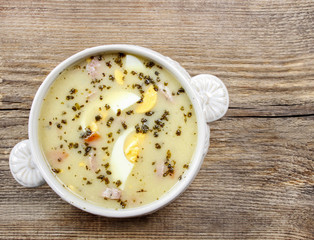 The sour rye soup made of soured rye flour and meat