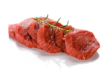 Raw beef on white background