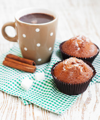 cappucino and chocolate muffins