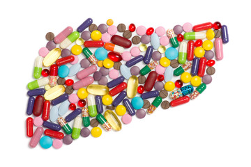 liver of pills and capsules isolated on white background