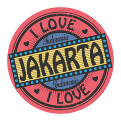 Grunge color stamp with text I Love Jakarta inside