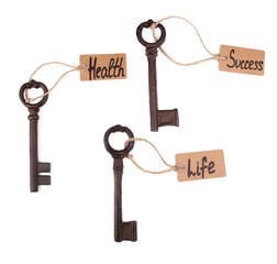 Keys to happiness, Conceptual photo. Isolated on white
