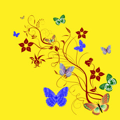 Obraz na płótnie Canvas Vector card with a branch and butterflies