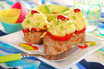 cupcakes made from minced meat and potato puree for dinner