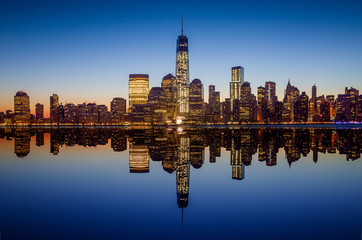 Manhattan Skyline with the One World Trade Center building at tw