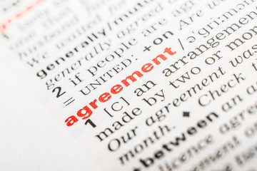 Fototapeta premium Agreement Word Definition In Dictionary