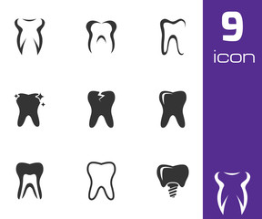 Vector black teeth icons set