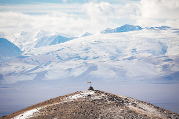 Prayer pyramid in the mountains