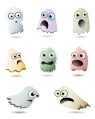 Cute Funny Ghosts Collection Vector Illustration