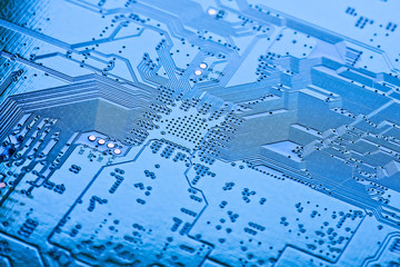 Electronic circuit board close up.