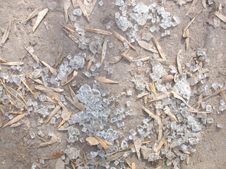 Windshield splinters on the ground