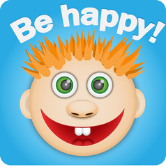 red face of a boy who is very happy to be smiling happily