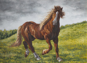 dipinto di un cavallo tra una distesa d'erba - 61513260