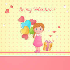 Valentine's day illustration with cute girl