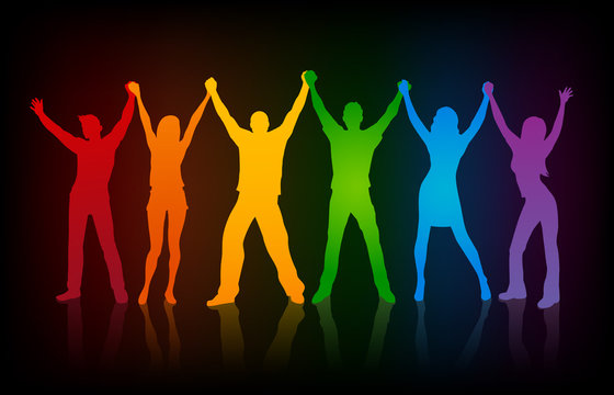 colorful silhouettes of people supporing  LGBT rights