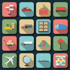 Transportation and logistics flat vector icons