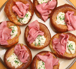 Yorkshire Puddings with Pastrami and Horseradish Sauce