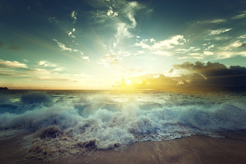 sunset on Seychelles beach